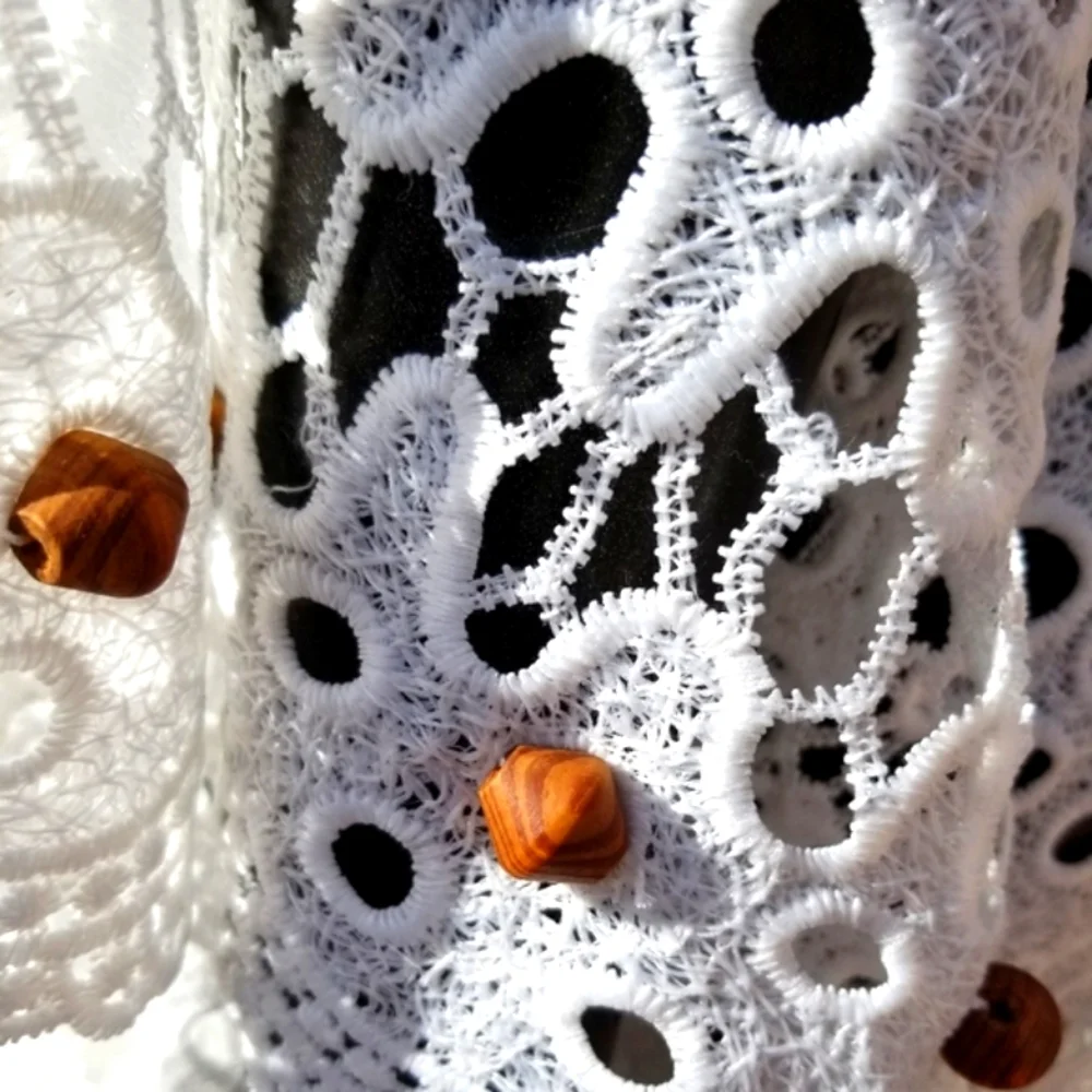 ✨️Bohemian Vibes✨️  Limited quantities! Ecru Crochet Kaftan w/ Wooden Beads - Picture 3 of 17